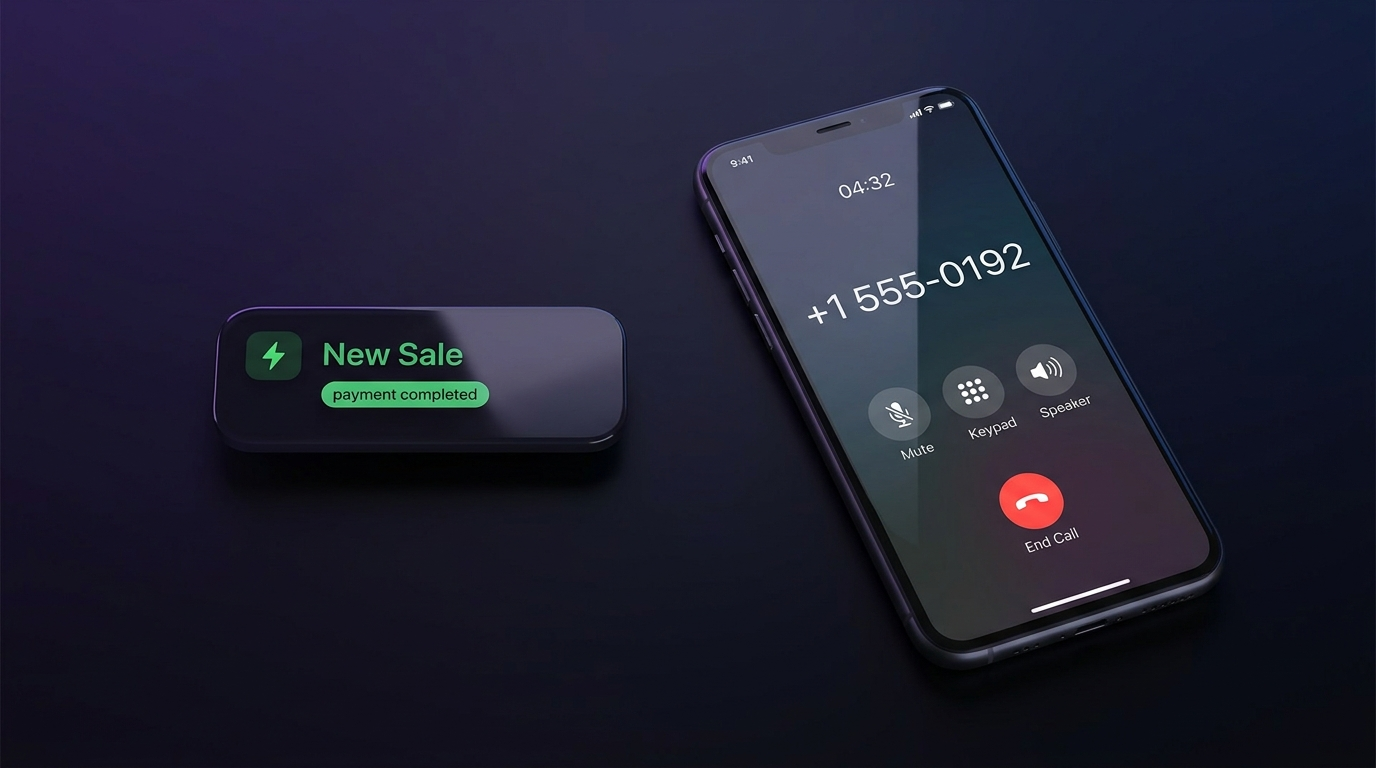 Closing a deal on the phone with an instant new-sale notification